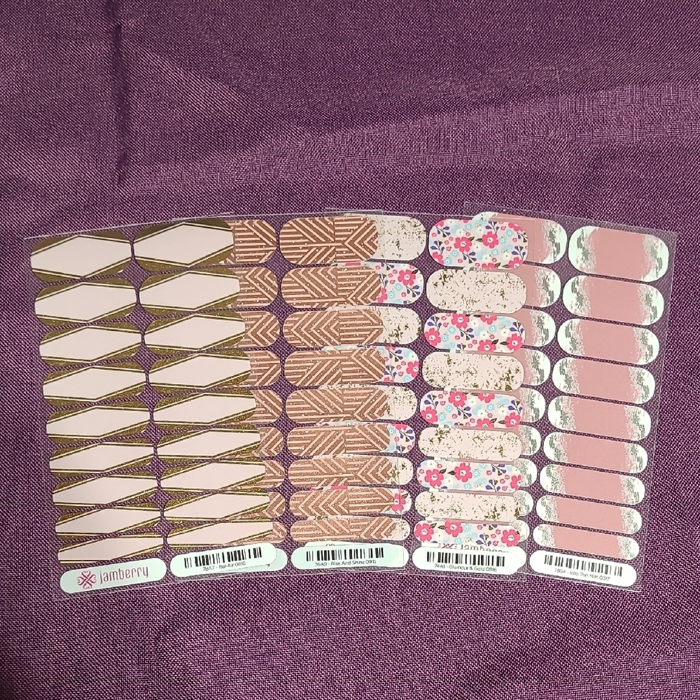 Jamberry Pink and Gold Nail Wraps - Lot of 4 Sheets